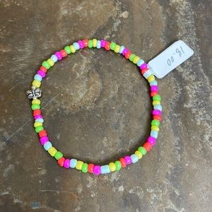 NWT Candy Did It! Handmade Pastel Colored Beaded Tiny Silver Butterfly Anklet